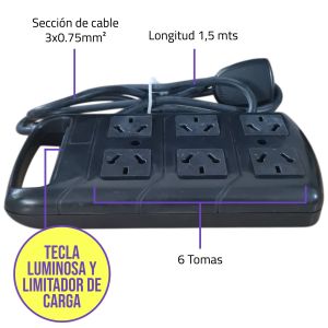PROLONGADOR ZAPATILLA 6 TOMAS ESPECIAL C/CABLE 1.5 MTS EXULTT - Vista 11