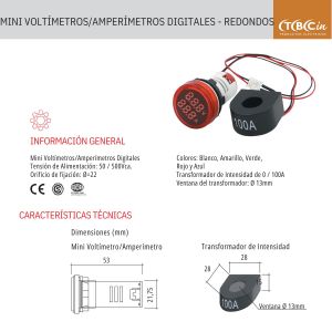 MINI VOLTIMETRO-AMP. DIGITAL COLOR ROJO - VOLTIMETRO-AMPERIMETRO TBCIN - Vista 1