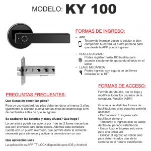 CERRADURA SMART PICAPORTE KY 100 + HUELLA + APP PRONEXT - Vista 4
