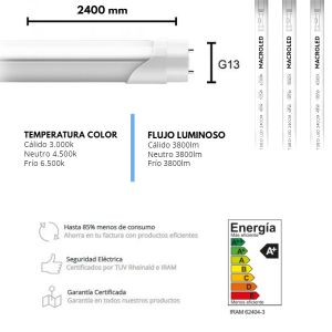TUBO LED T8 48W 2.40 MTS PLASTICO MACROLED - Vista 1