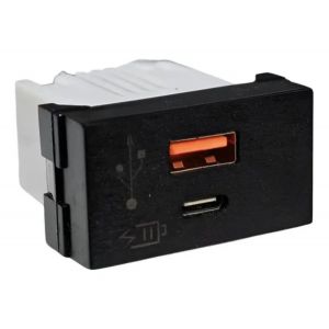 CARGADOR USB JELUZ VERONA DOBLE CONECTOR USB "C" + USB "A" 5V 3A (CARGA RAPIDA) NEGRO