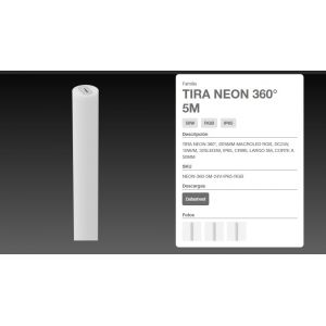 TIRA NEON 360°, Ø25MM MACROLED RGB, DC24V, 10W/M, 320LED/M, IP65, CRI90, LARGO 5M, CORTE A 50MM - Vista 1