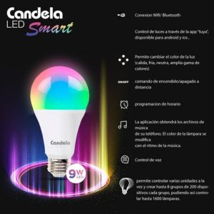 LAMPARA BULBO SMART LED 9W WIFI RGB CANDELA - Vista 6