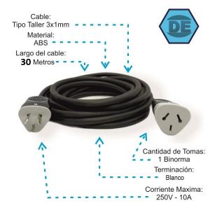 ALARGUE PROLONGADOR NEGRO 3X1 MM 30 METROS - Vista 1