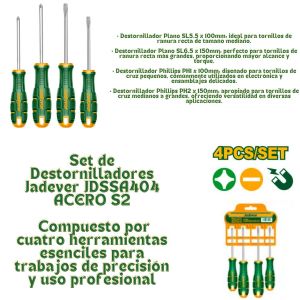SET 4 DESTORNILLADORES JADEVER C/MANGO DE GOMA ANTIDESLIZANTE JDSSA404 - Vista 2