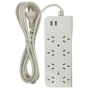 PROLONGADOR MULTIPLE 8 TOMAS + 2 USB BLANCO CON CABLE 3 MTS C/ PROTECTOR TERMICO