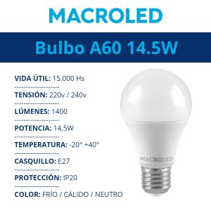 LAMPARA BULBO LED 14.5W E27 MACROLED - Vista 9