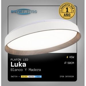 PLAFON LED ACERO BLANCO/MADERA 45W LUKA DISEÑO MODERNO - Vista 3