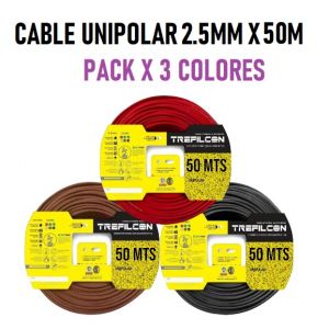 CABLE UNIPOLAR 2.5 MM TREFILCON X 50M PACK X 3 COLORES (MARRON - ROJO- NEGRO) - Vista 1