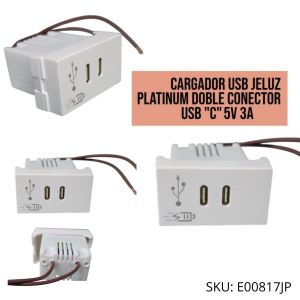 CARGADOR USB JELUZ PLATINUM DOBLE CONECTOR USB "C" 3A (CARGA RAPIDA) BLANCO - Vista 3