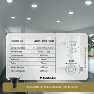 SPOT DE EMBUTIR DICROICA MOVIL BLANCO METALICO 10 CM - Vista 4